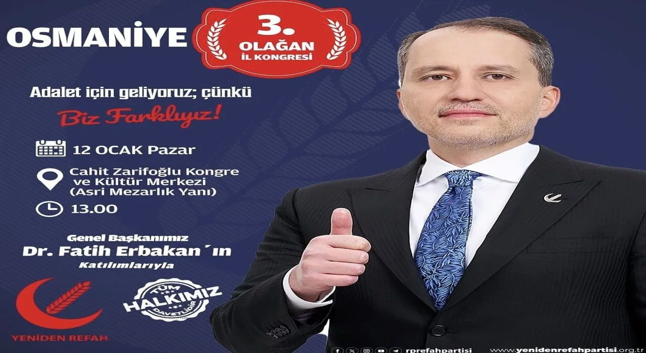 Yeniden Refah Partisi Osmaniye 3. İl Kongresi Düzenleniyor